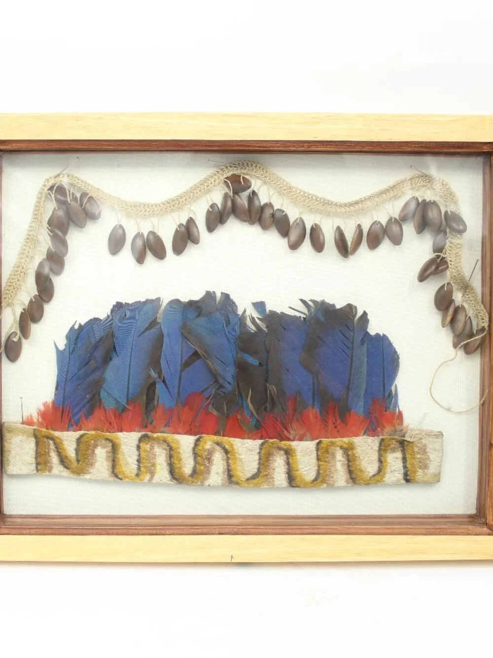 FEATHERWORK HEADDRESS OR ADORNMENT FRAGMENTS CREATED BY AMAZONIAN INDIGENOUS